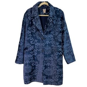 Chico’s Blue Chenille Jacquard Long Coat Size Large